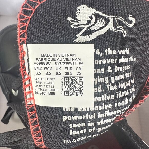 Converse x Dungeons & Dragons Chuck Taylor All Star Hi Black Red Men 6.5 A09886C - Picture 10 of 10